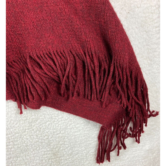 Chicos Shaw Womens OS Maroon Sweater Fringe Textured Knit Scarf Metallic Thread - Picture 8 of 12